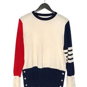 Thom Browne Ivory Colourblock Red Navy Cashmere Crewneck Sweater